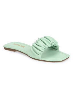 Truffle Collection - Mint Green PU Wrinkled Strap Slip Ons Flats
