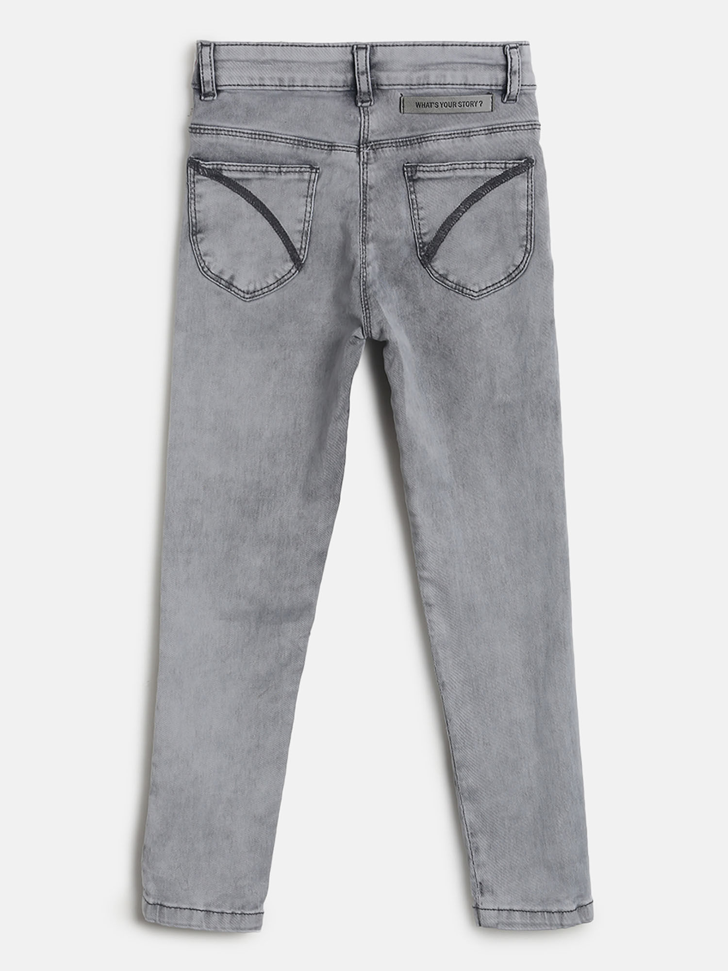 Stories Girl's Grey Lycra Solid Jeans 