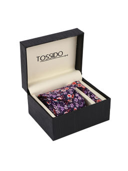 Tossido - Purple Printed Necktie & Pocket Square Gift Set