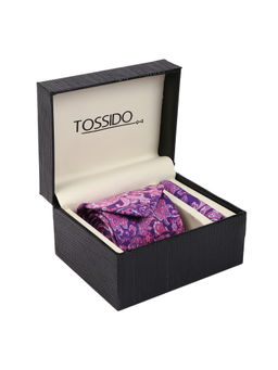 Tossido - Purple Printed Necktie & Pocket Square Gift Set