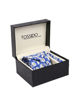 Tossido - Blue Printed Necktie & Pocket Square Gift Set