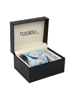 Tossido - Blue Printed Necktie & Pocket Square Gift Set