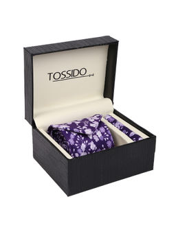 Tossido - Purple Printed Necktie & Pocket Square Gift Set