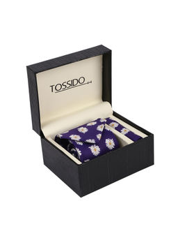 Tossido - Purple Printed Necktie & Pocket Square Gift Set