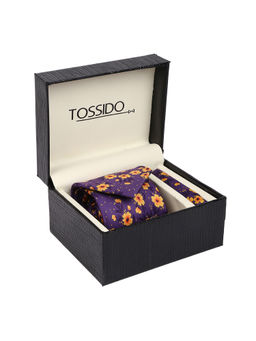 Tossido - Purple Printed Necktie & Pocket Square Gift Set