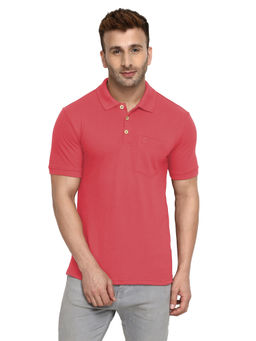 CHKOKKO - Peach Polo Collar Neck T-Shirt