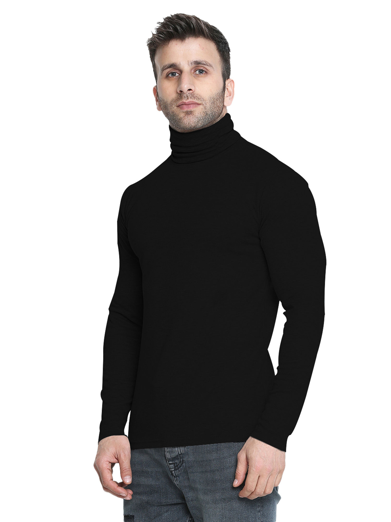 Buy CHKOKKO Black Turtle Neck Tshirt 