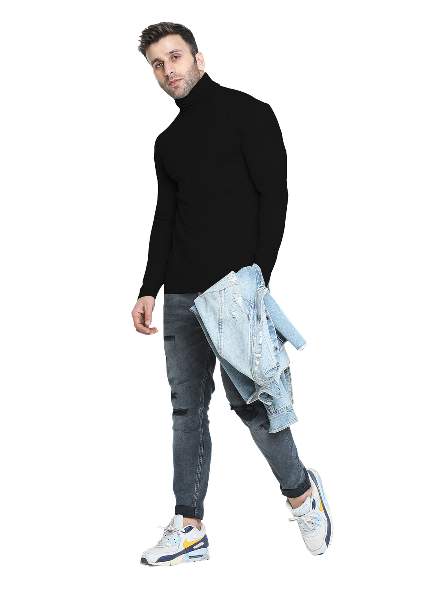 Buy CHKOKKO Black Turtle Neck Tshirt 