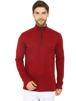 CHKOKKO - Maroon High Neck Zipper T-Shirt