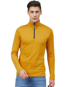 CHKOKKO - Mustard High Neck Zipper T-Shirt