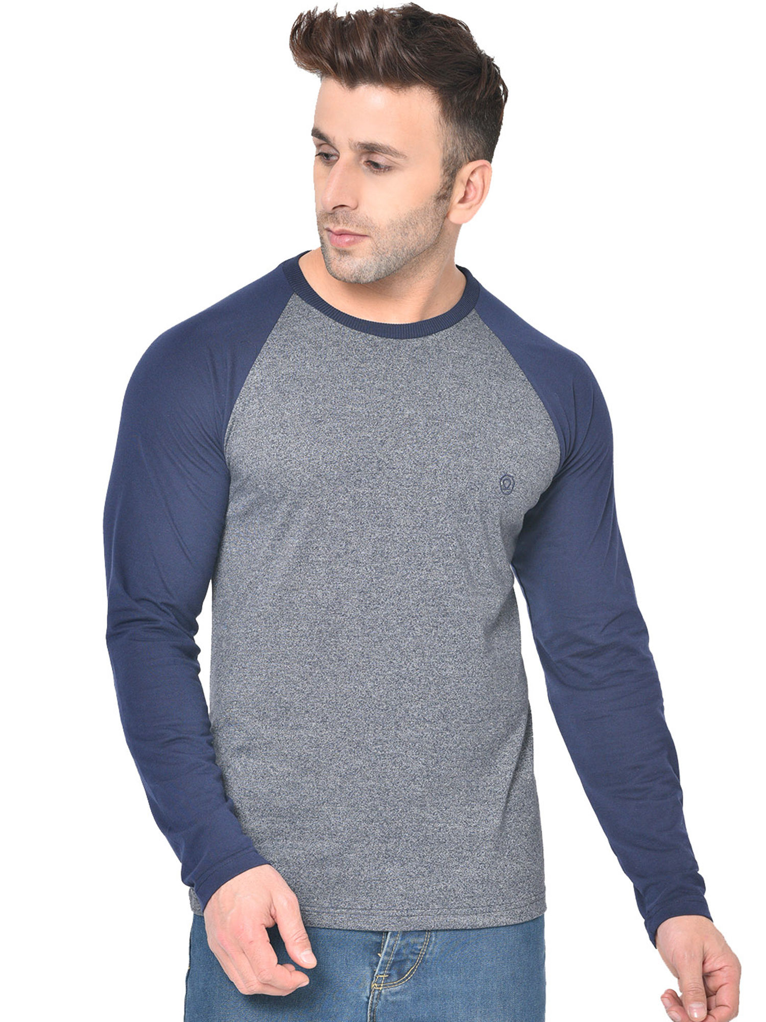 Buy Chkokko Blue Round Neck T-Shirt 