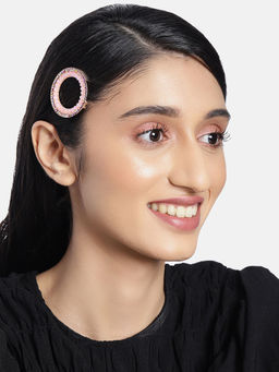 Accessher - Pink Gold Embellished French Barrette Back Hair Clip Hair Accessories For Women