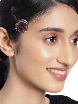 Accessher - Brown Beaded Tic Tac Clip Handcrafted Premium Quality Designer Clips For Girls And Women