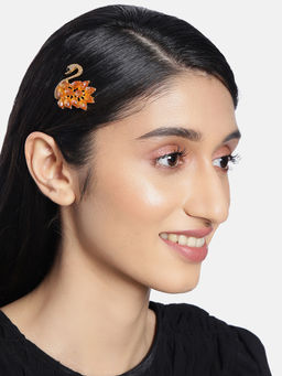 Accessher - Gold Toned Beaded Bumpit Hair Pin Crocodile Hairpin Tic Tac Hair Clip For Women And Girls