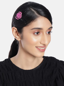 Accessher - Purple Beaded Tic Tac Hair Clip Handcrafted Premium Quality Clips For Girls And Women