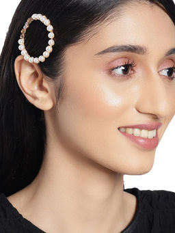 Accessher - White Gold Pearl Studded Embellished French Barrette Back Hair Clip Accessories For Women