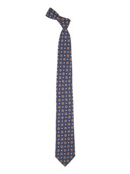 The Tie Hub - Blue Silk 7 Fold Necktie With Golden And White Dots