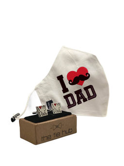 The Tie Hub - Love Dad Red Heart Face Mask With I Love My Dad Cufflinks