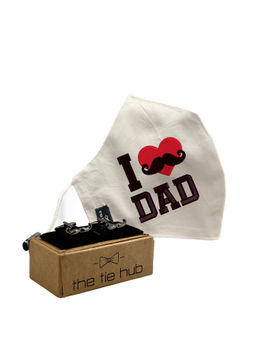 The Tie Hub - Love Dad Red Heart Face Mask With Gunmetal Moustache Cufflinks
