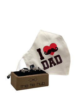 The Tie Hub - Love Dad Red Heart Face Mask With Silver Dumbbells Cufflinks