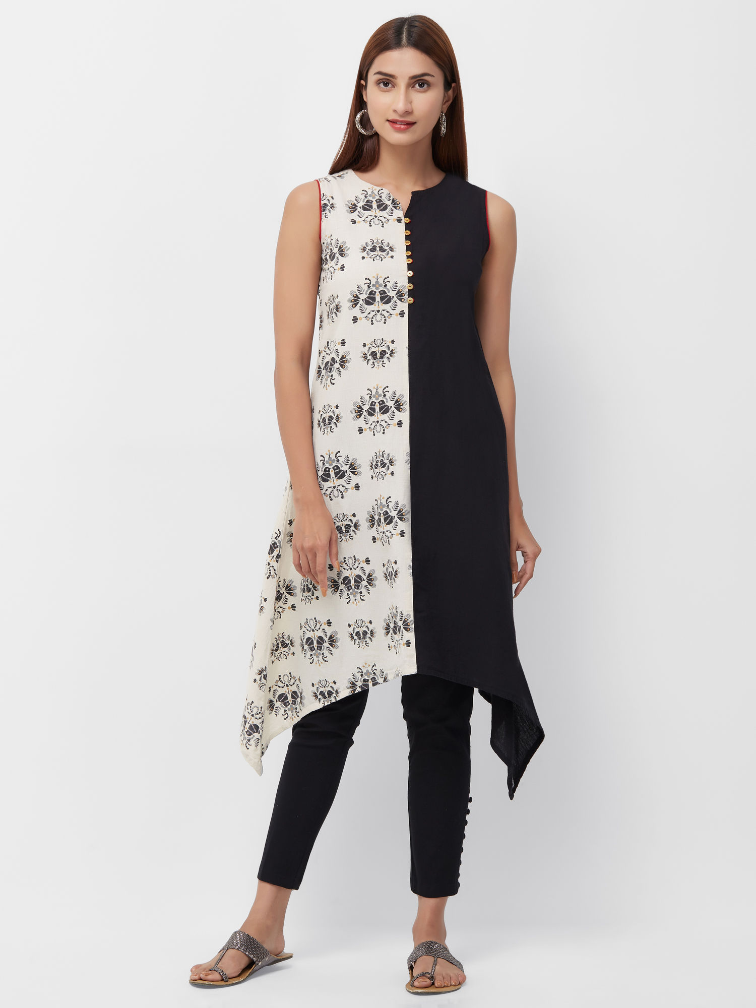 Buy Naari Off White Sleeveless Cotton 