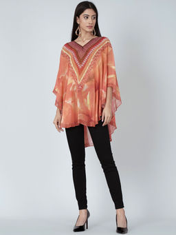 First Resort by Ramola Bachchan - Orange And Red Embellished Floral Tunic