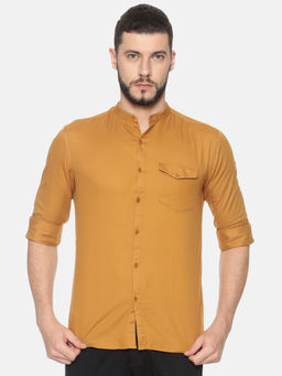 SHOWOFFFF - Cotton Mustard Solid Casual Slim Fit Shirt