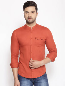 SHOWOFF - Men's Cotton Orange Solid Slim Fit Shirt