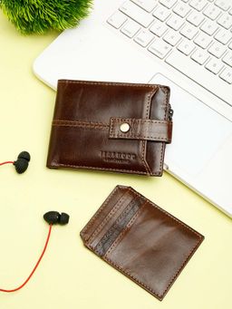 Teakwood - Men Brown Solid Genuine Leather Zip Around Wallet