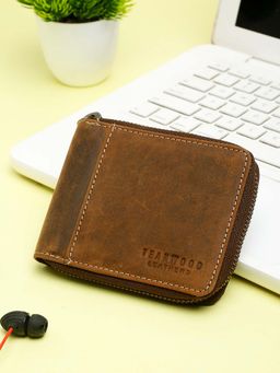 Teakwood - Men Brown Solid Genuine Leather Zip Around Wallet