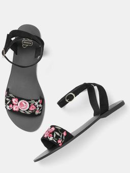 Twenty Dresses by Nykaa Fashion - Black Sew It Together Embroidered Flats