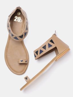 Twenty Dresses by Nykaa Fashion - Beige Solid Ankle Strap Flats