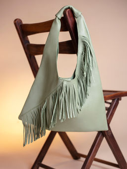 Twenty Dresses by Nykaa Fashion - Green On The Fringe Line Bag