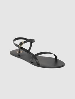 Twenty Dresses by Nykaa Fashion - Black Solid Round Toe Ankle Straps Flats