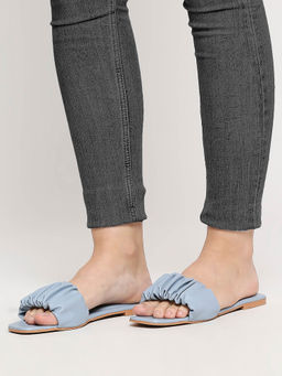 Twenty Dresses by Nykaa Fashion - Blue Solid Square Toe Ruched Flats