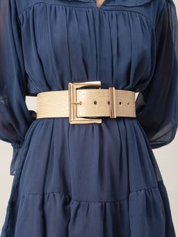 Twenty Dresses by Nykaa Fashion - Beige Textured Square Roller Buckle Waist Belt