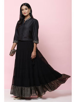 Biba - Black Straight Art Silk Shirt Kurti