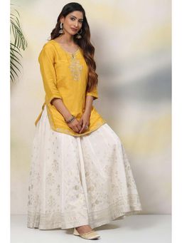 Biba - Mustard Straight Viscose Cotton Short Kurti