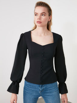 Trendyol - Black Detailing Casual Top