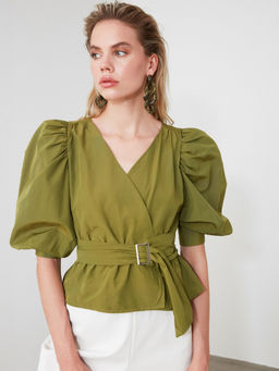 Trendyol - Khaki Solid Casual Top