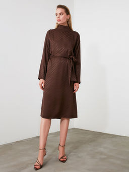 Trendyol - Brown Stripes Casual Dress