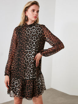 Trendyol - Brown Animal Print Casual Dress