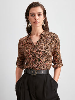 Trendyol - Brown Animal Print Casual Shirt
