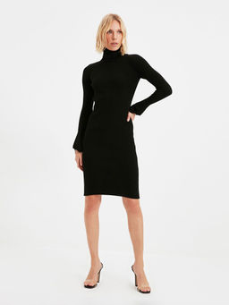 Trendyol - Black Full Sleeves Turtle Neck Mini Dress