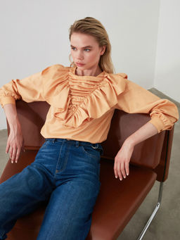 Trendyol - Brown Detailing Casual Top