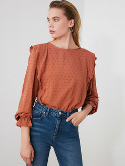Trendyol - Brown Ruffled Casual Top