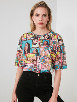 Trendyol - Multi-Color Printed Casual T-shirt
