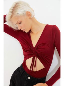 Trendyol - Women'S Burgundy Solid/Plain Pattern Tops