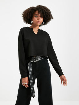 Trendyol - Black V Neck Sweatshirt