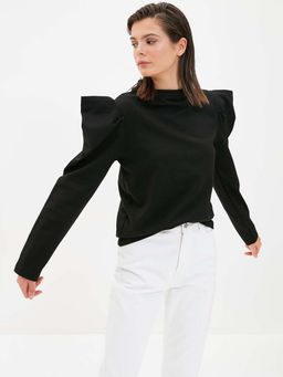 Trendyol - Black Puff Sleeves High Neck Top